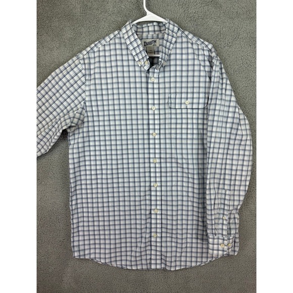 Duluth Trading Shirt Mens Large Tall white Plaid KPI Flex Stretch Performance